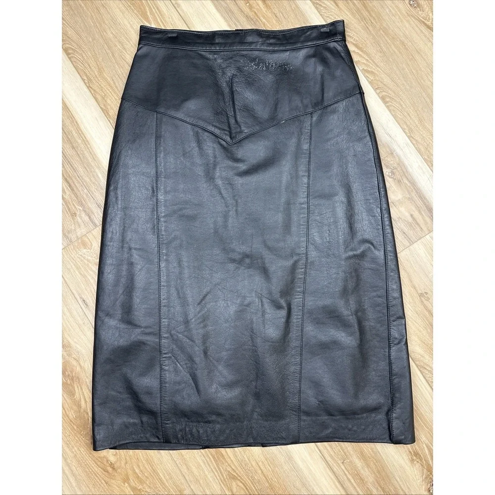 Vintage Women's‎ Black Leather Pencil Skirt - Picture 4 of 5
